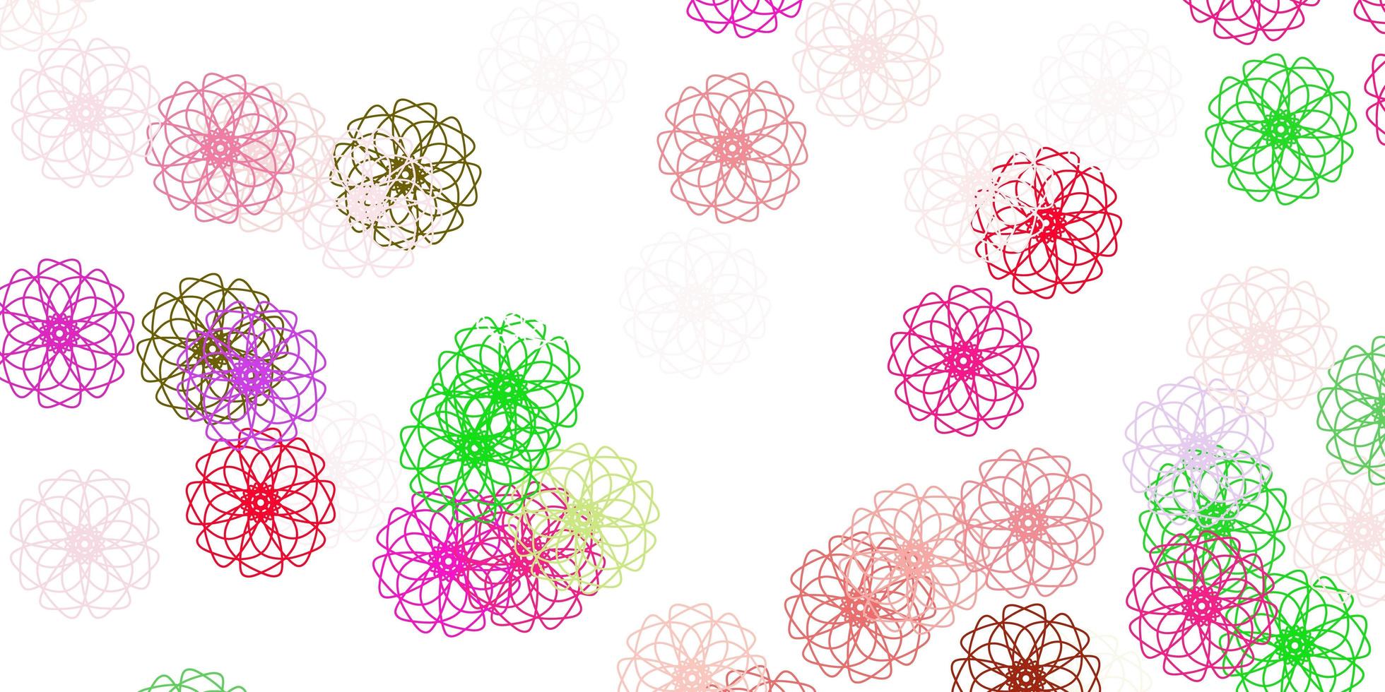 Light pink green vector doodle template with flowers