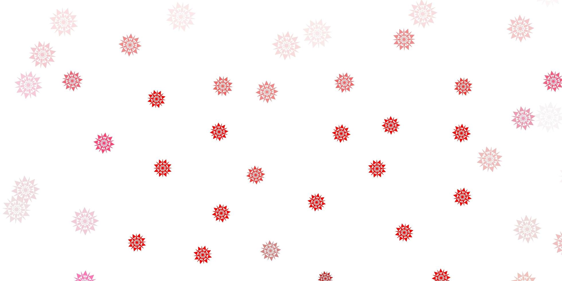 textura de vector rojo claro con copos de nieve brillantes