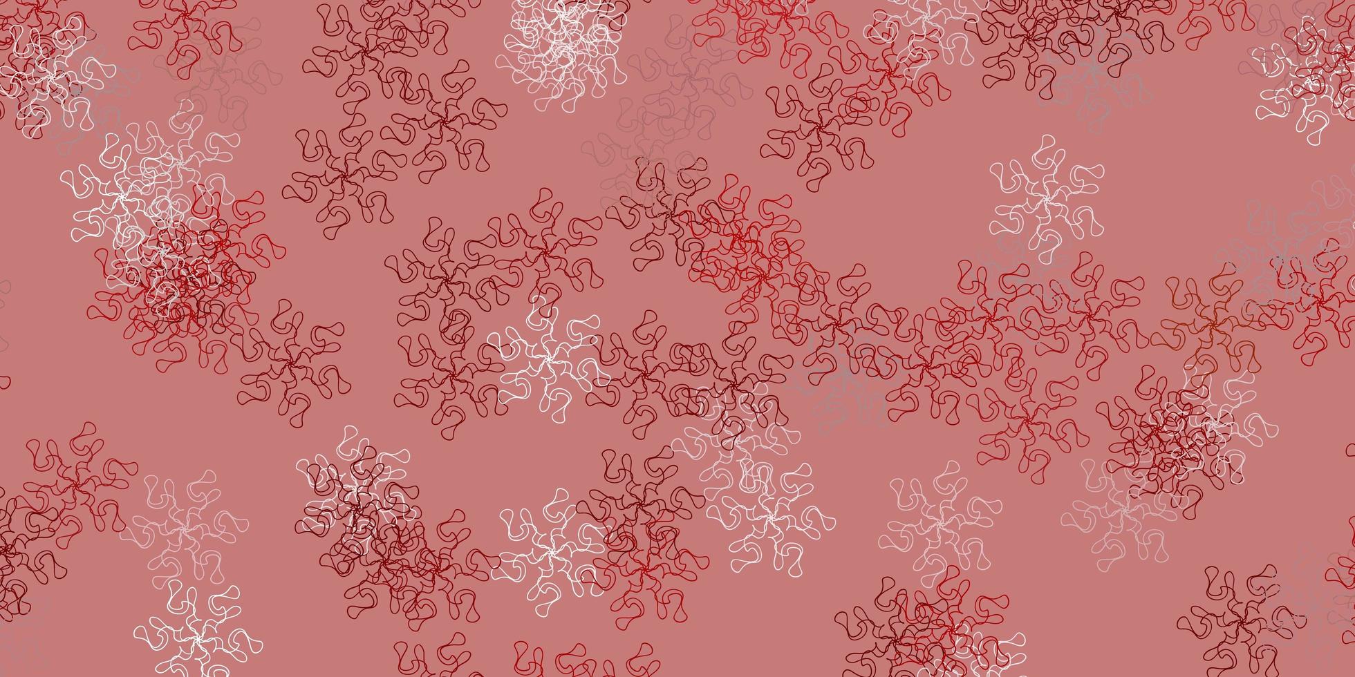 patrón de doodle de vector rojo claro con flores