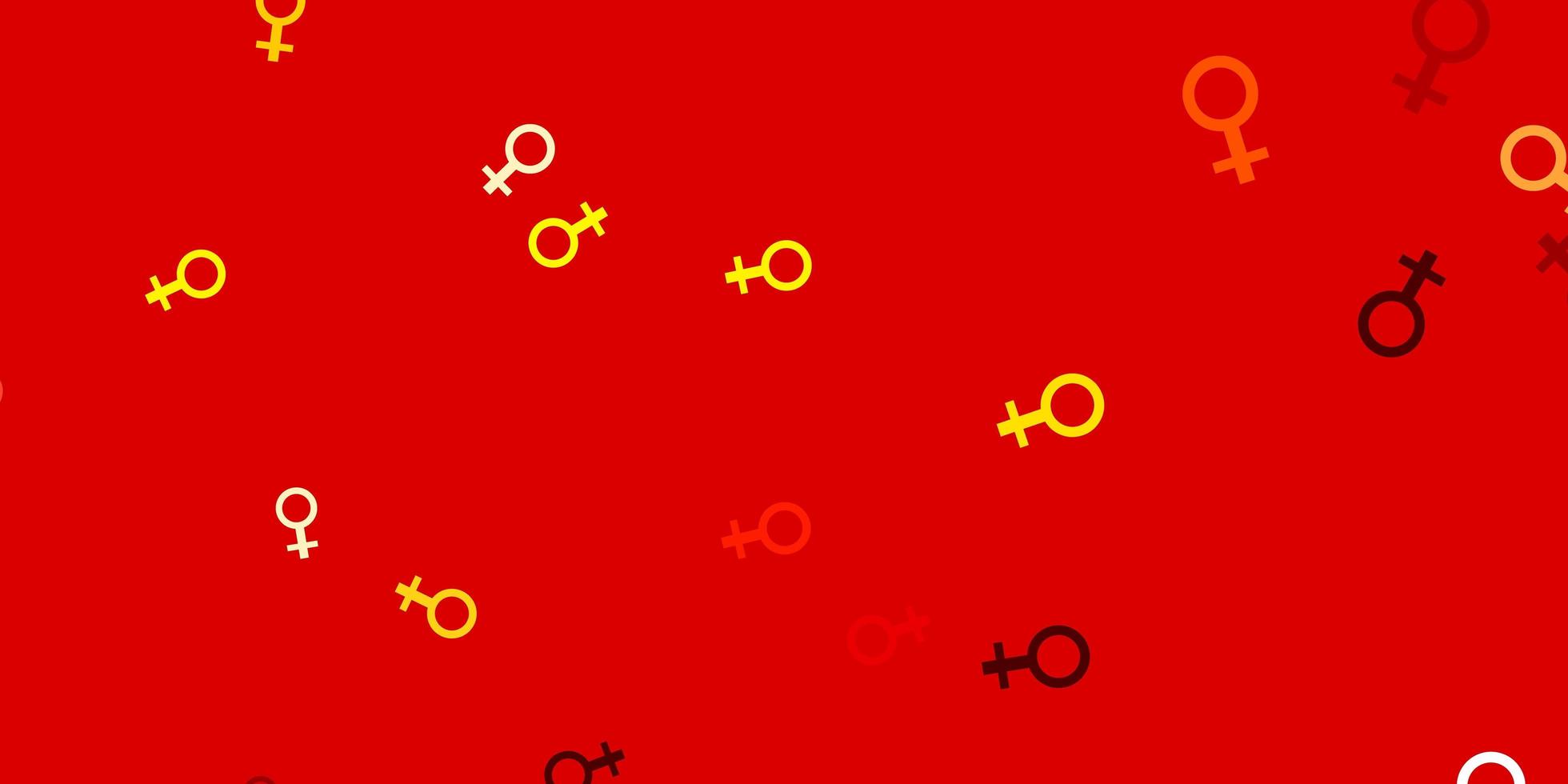 Fondo de vector amarillo rojo claro con símbolos de poder de mujer