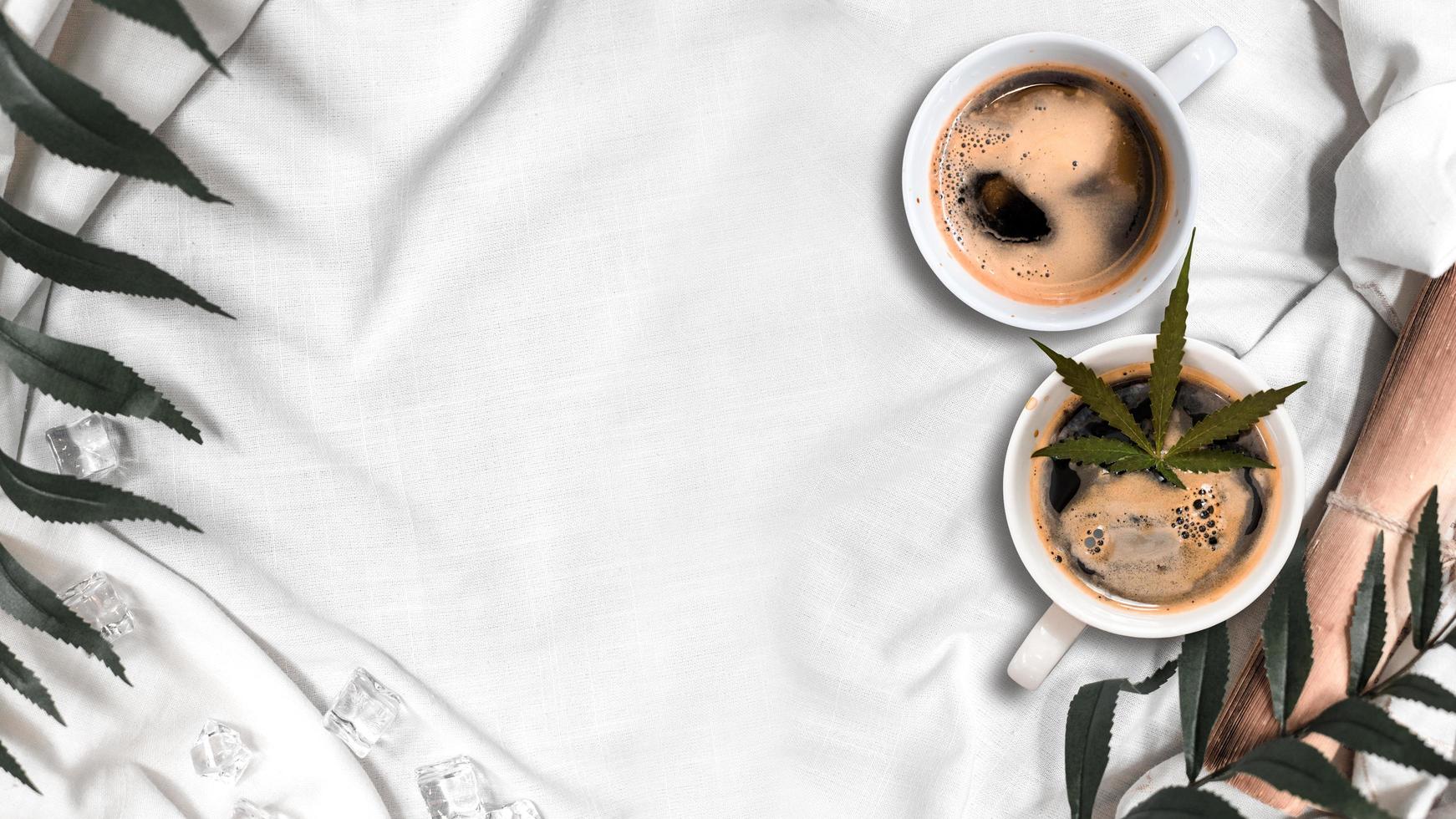 Cannabis coffee with coffee beans on table on the table photo