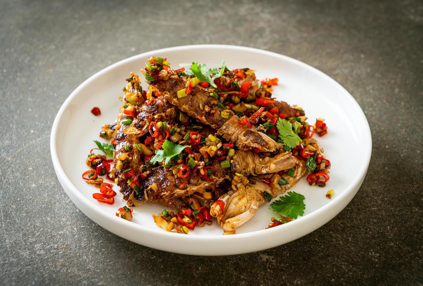 Stir-fried Mantis Shrimp or Crayfish with Chilli and Salt. photo