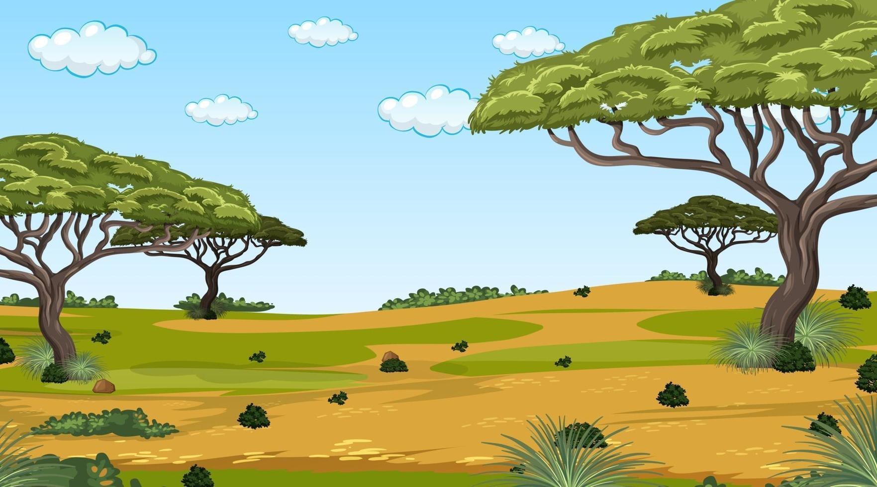 paisaje de bosque africano en la escena diurna con muchos árboles grandes vector