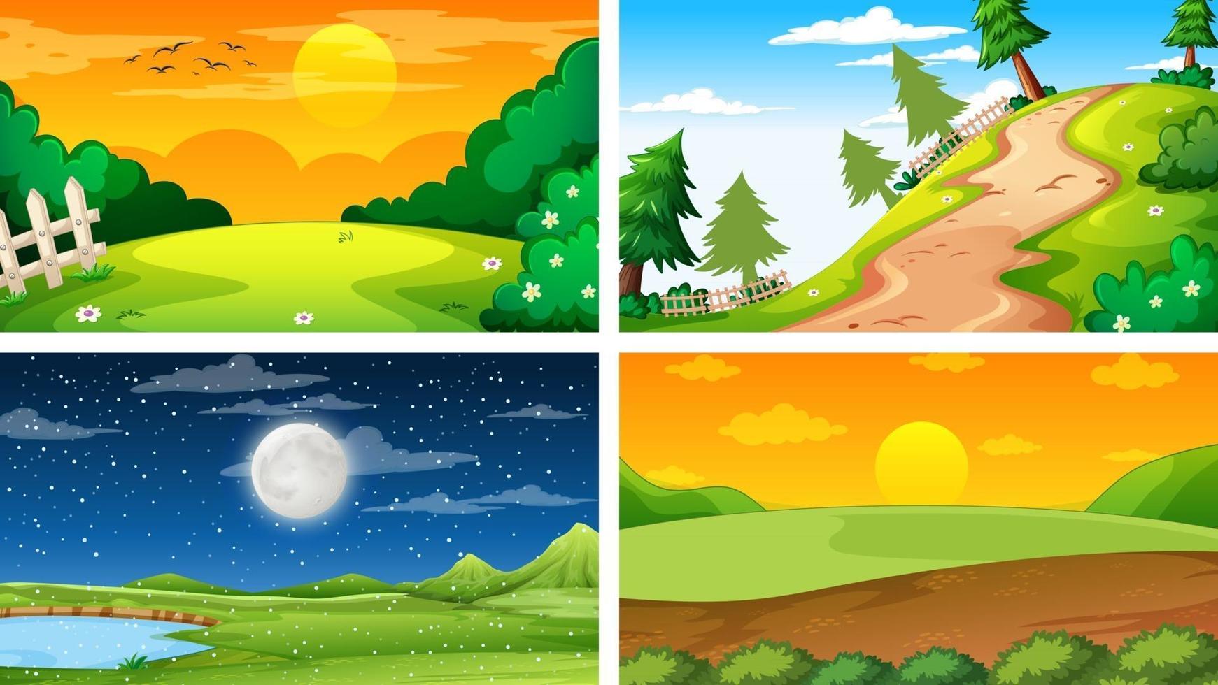 Four different scene of nature park and forest vector