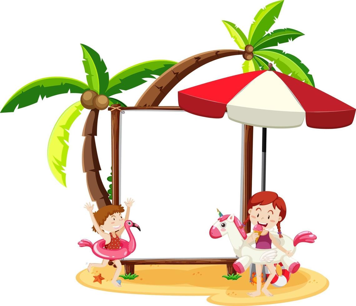 Summer beach theme with blank banner isolated on white background vector