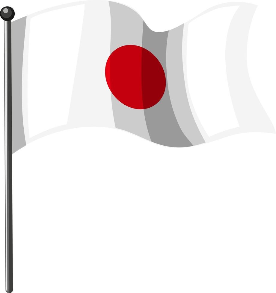 La bandera nacional de Japón con poste sobre fondo blanco. vector