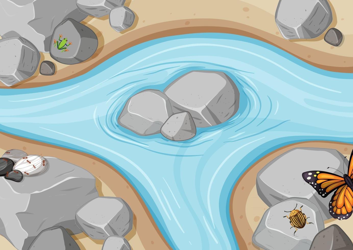 Top view of river scene with frogs vector