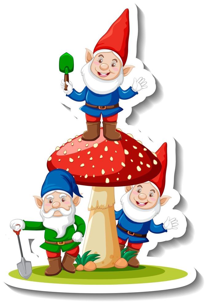 A sticker template with garden gnome or dwarf cartoon chracter vector