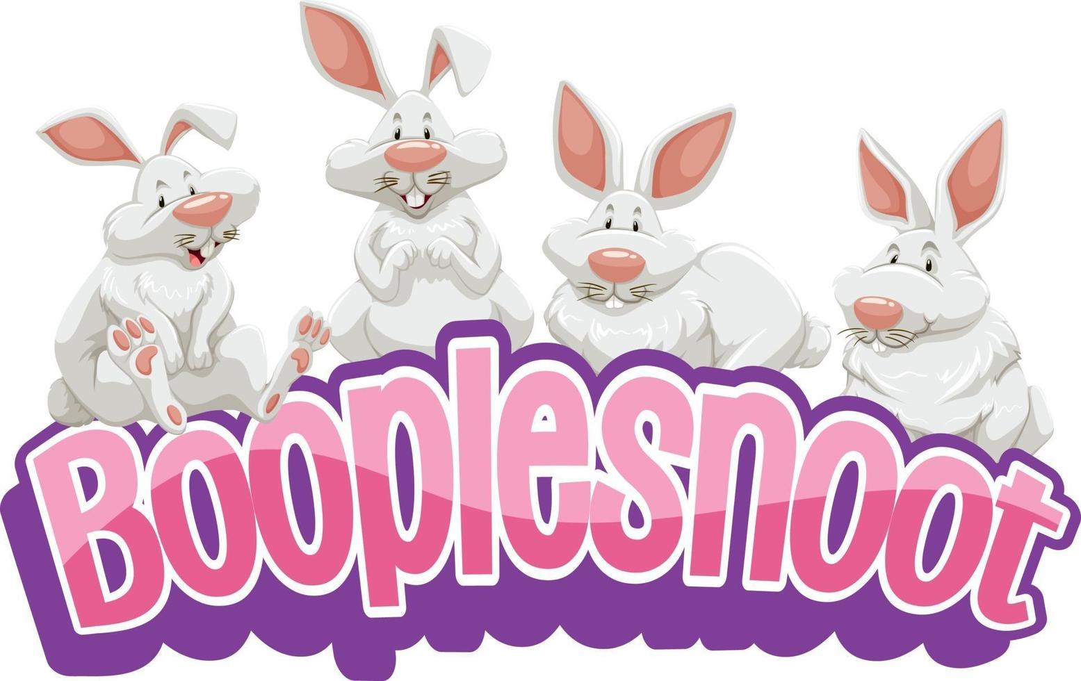 Muchos conejos blancos personaje de dibujos animados con banner de fuente booplesnoot aislado vector