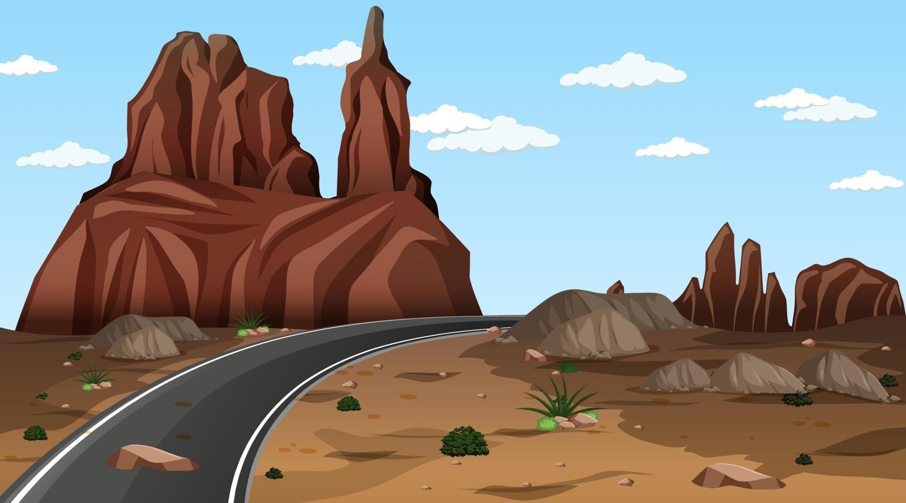 Desert forest landscape at daytime scene with long road vector