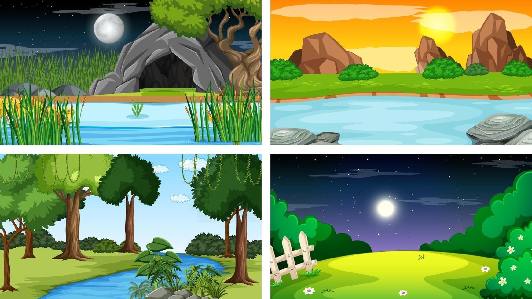 Four different scene of nature park and forest vector