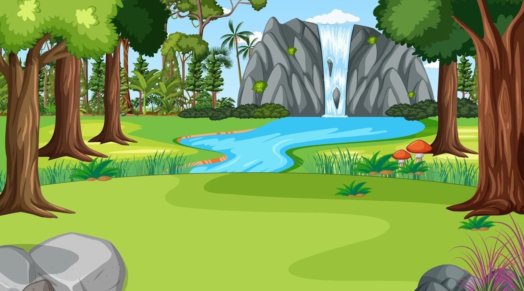 Escena de la naturaleza con cascada en el paisaje forestal. vector