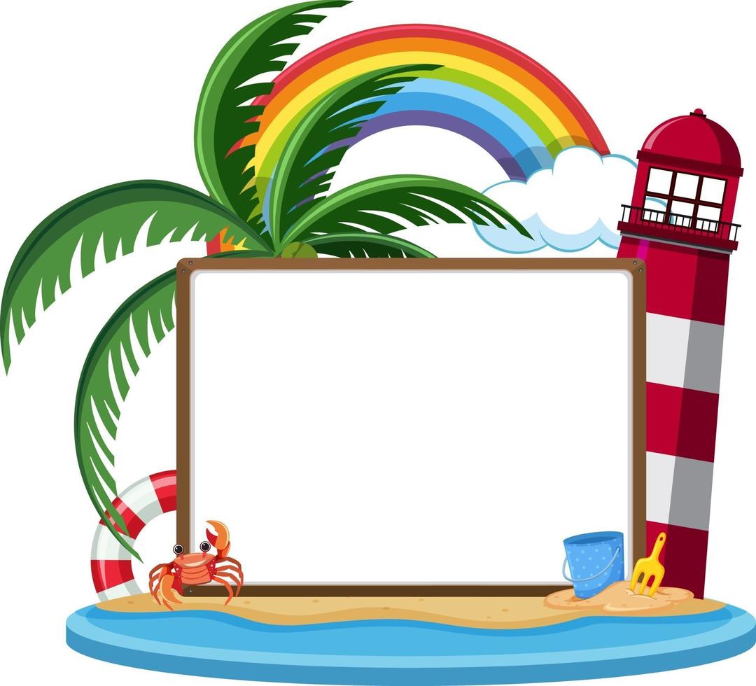 Blank banner template on the island with lighthouse isolated vector