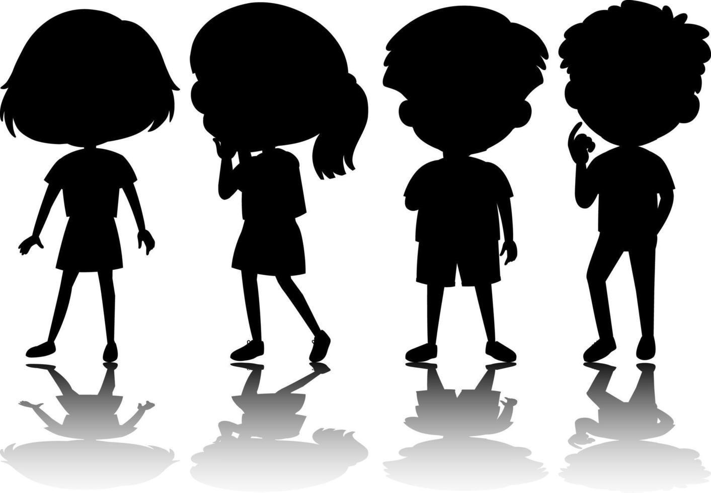 Set of kids silhouette cartoon character vector