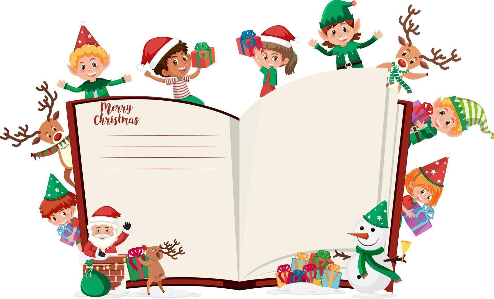 Blank book pages with many kids in Christmas theme vector