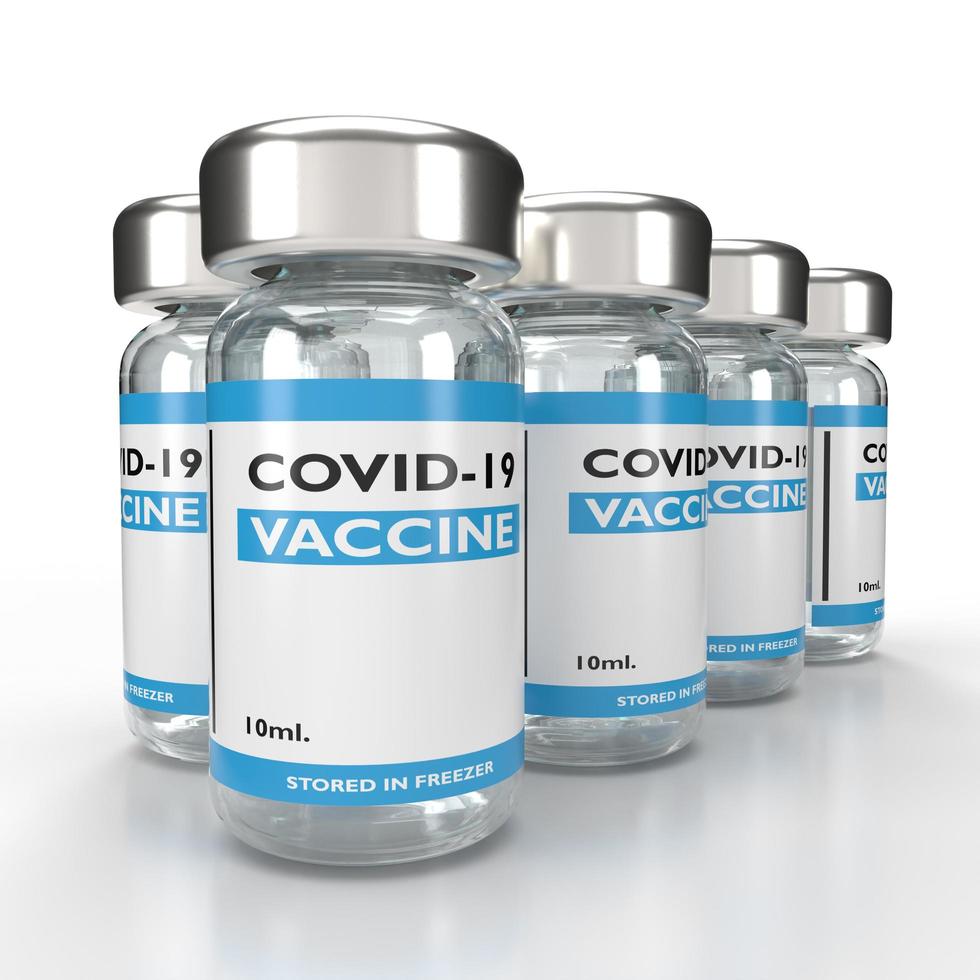 Covid-19 vaccine bottle on white background, 3D renering illustration photo