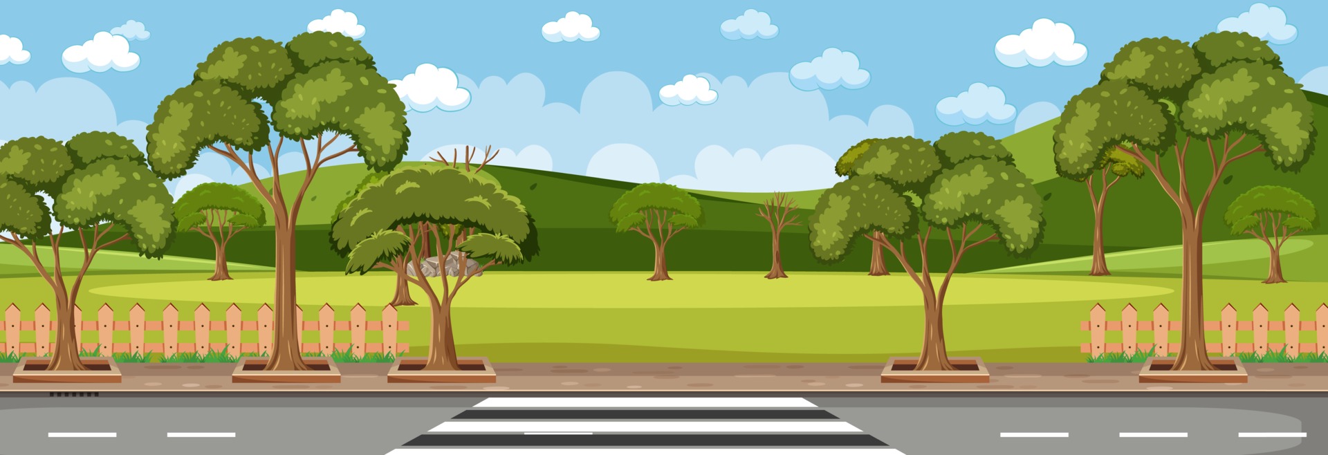 Park along the street horizontal scene at day time 2673741 Vector Art ...