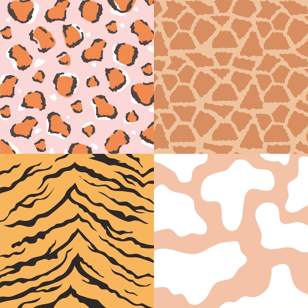 animal skin textures, set of seamless leather patterns vector