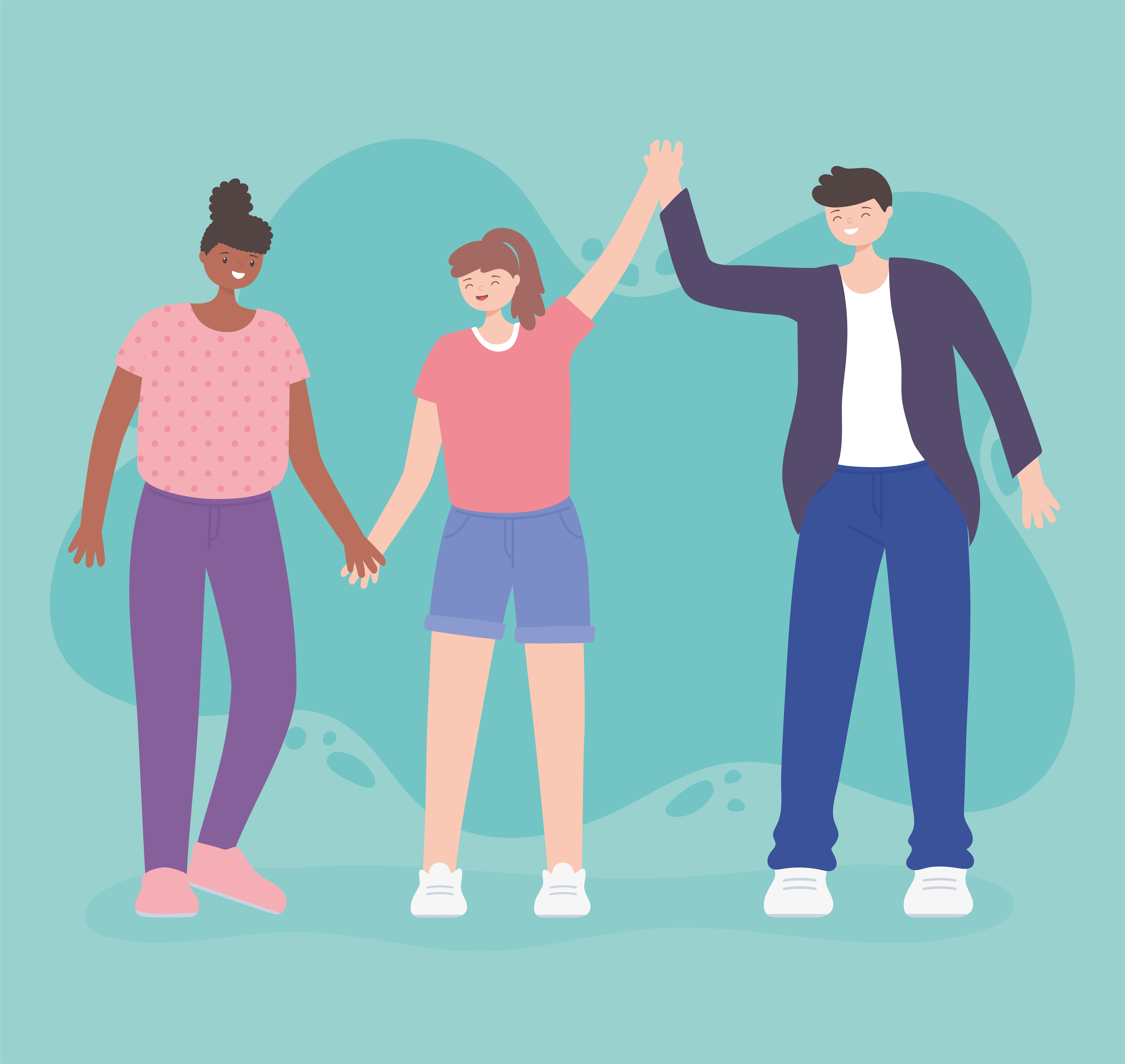 people together, young man with women holding hands togetherness, male and  female cartoon characters 2674744 Vector Art at Vecteezy