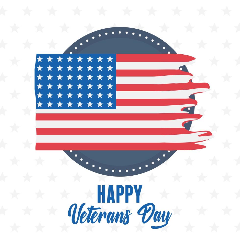 happy veterans day, american ripped flag label emblem, US military armed forces soldier vector