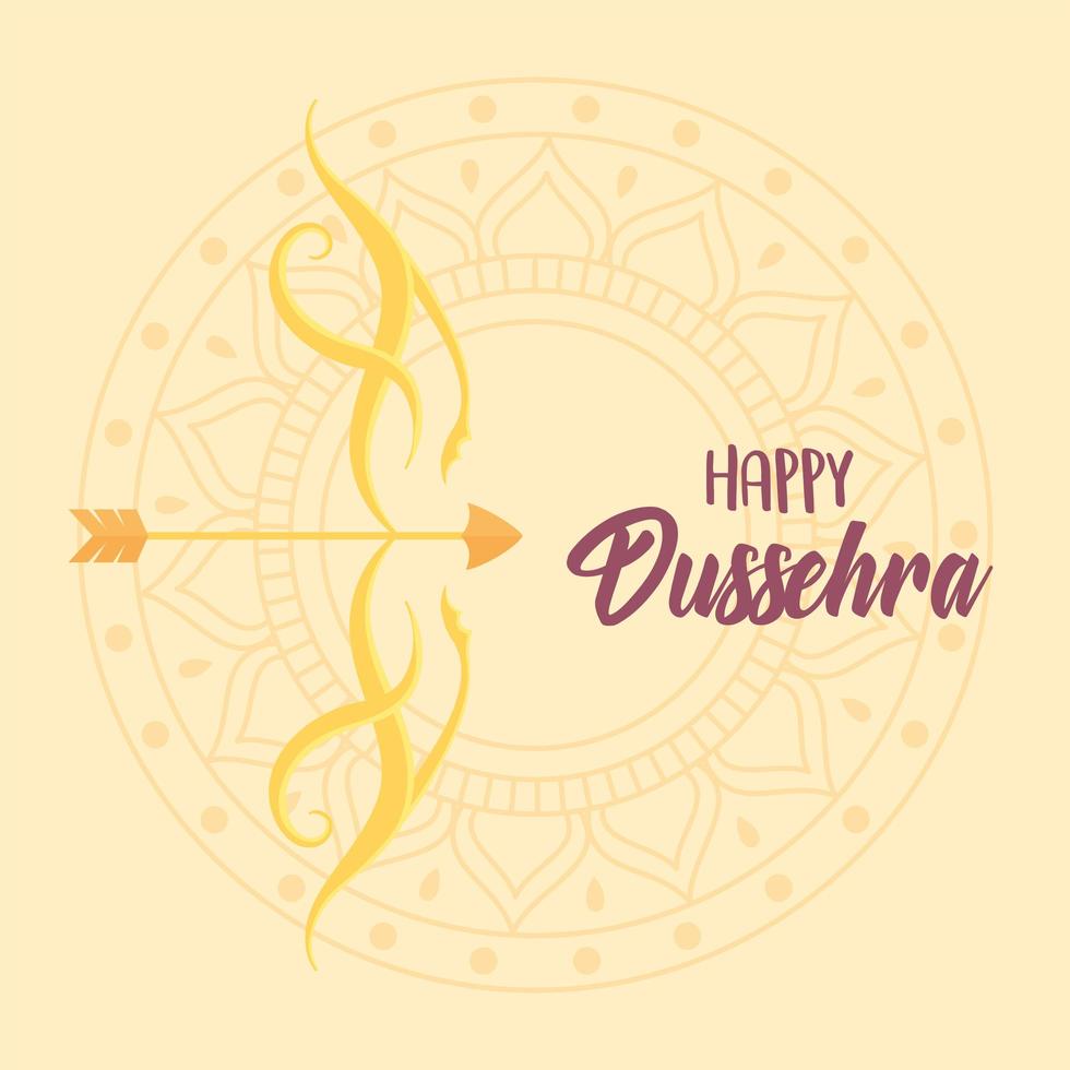 feliz festival dussehra de la india arco y flecha de oro fondo de mandala vector