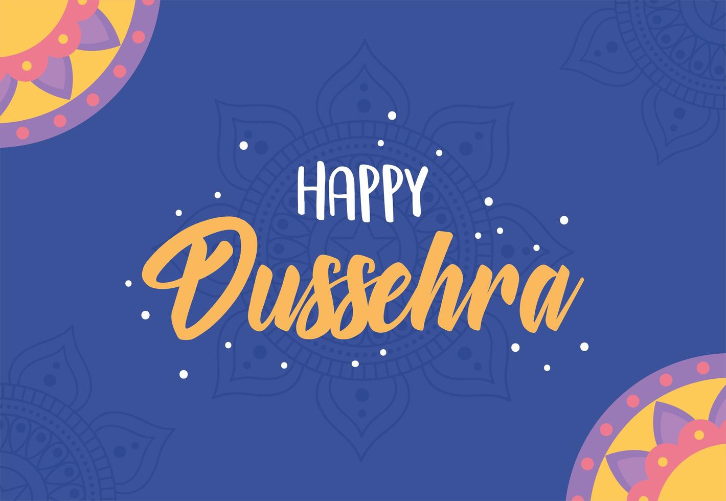 happy dussehra festival of india, lettering floral mandala blue background vector