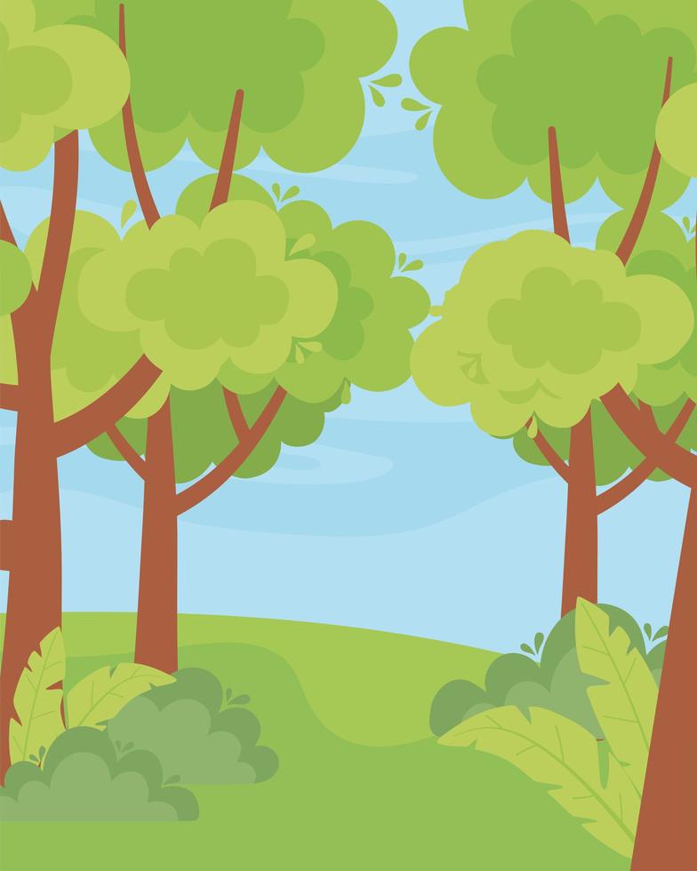 landscape greenery trees bushes grass nature sky vector