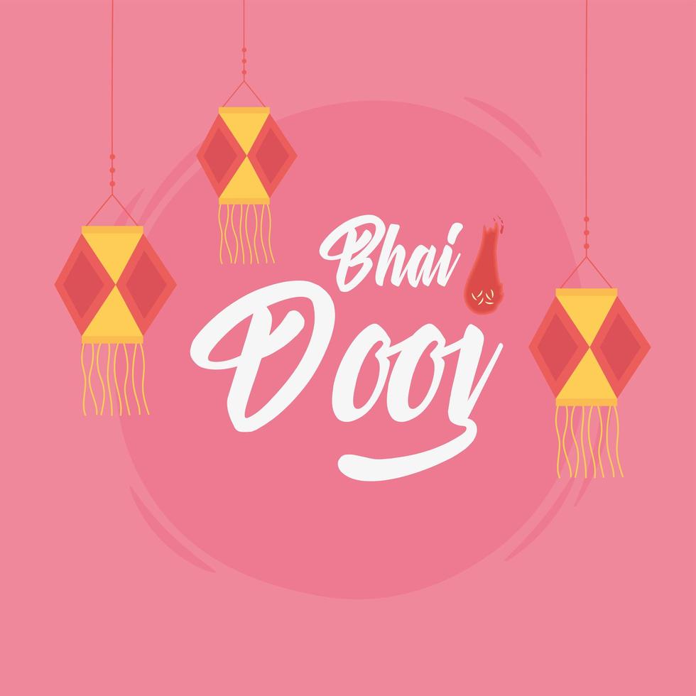 happy bhai dooj, hanging lanterns decoration, indian family celebration vector