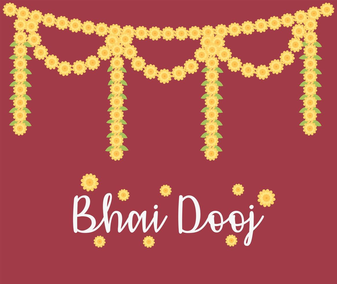 feliz bhai dooj, adorno de guirnalda de flores decorativas, celebración familiar india vector