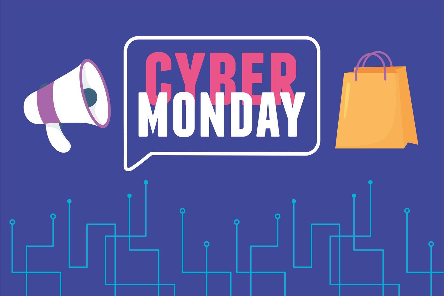 cyber monday, megaphone shopping bag electronic commerce vector