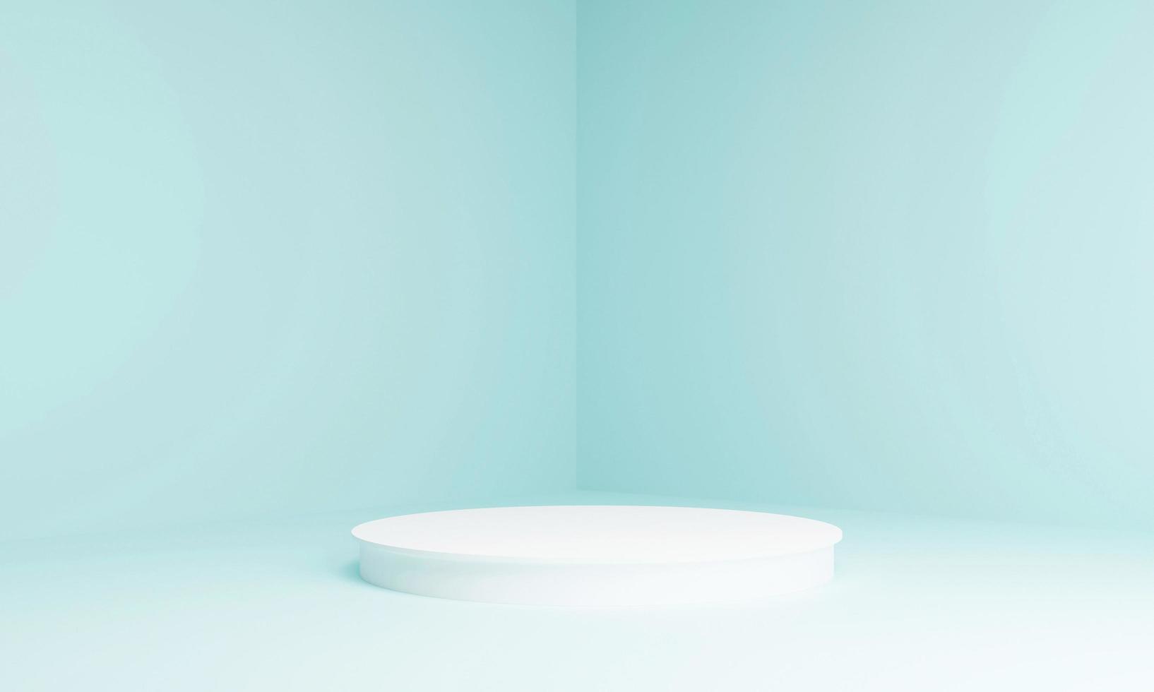 escena mínima con podio y fondo abstracto. forma geometrica. Escena de colores pastel azul. representación 3d mínima. escena con formas geométricas y fondo azul. Ilustración 3D. foto