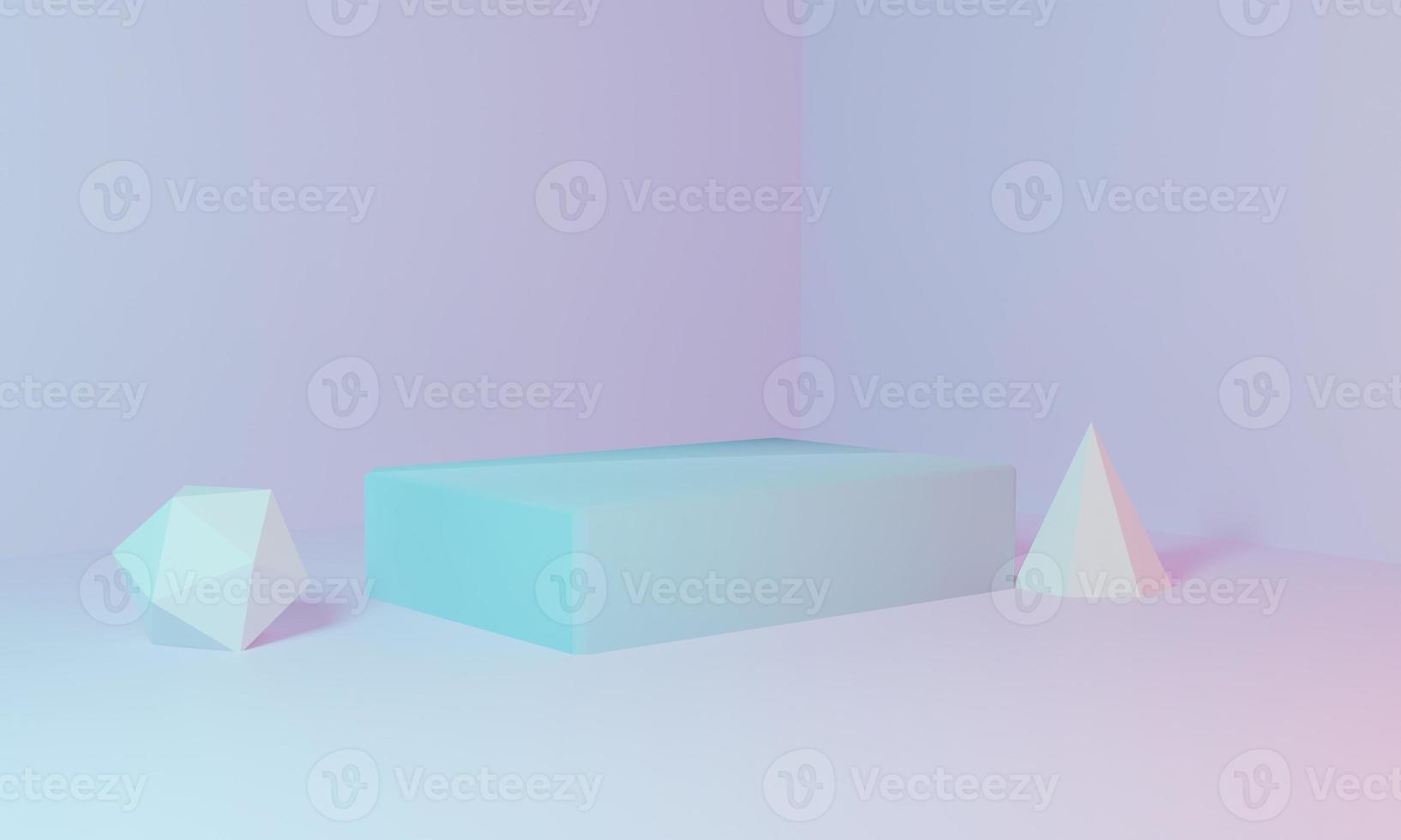 Blank product stand with color lights on pastel colors background. 3d Illustration photo