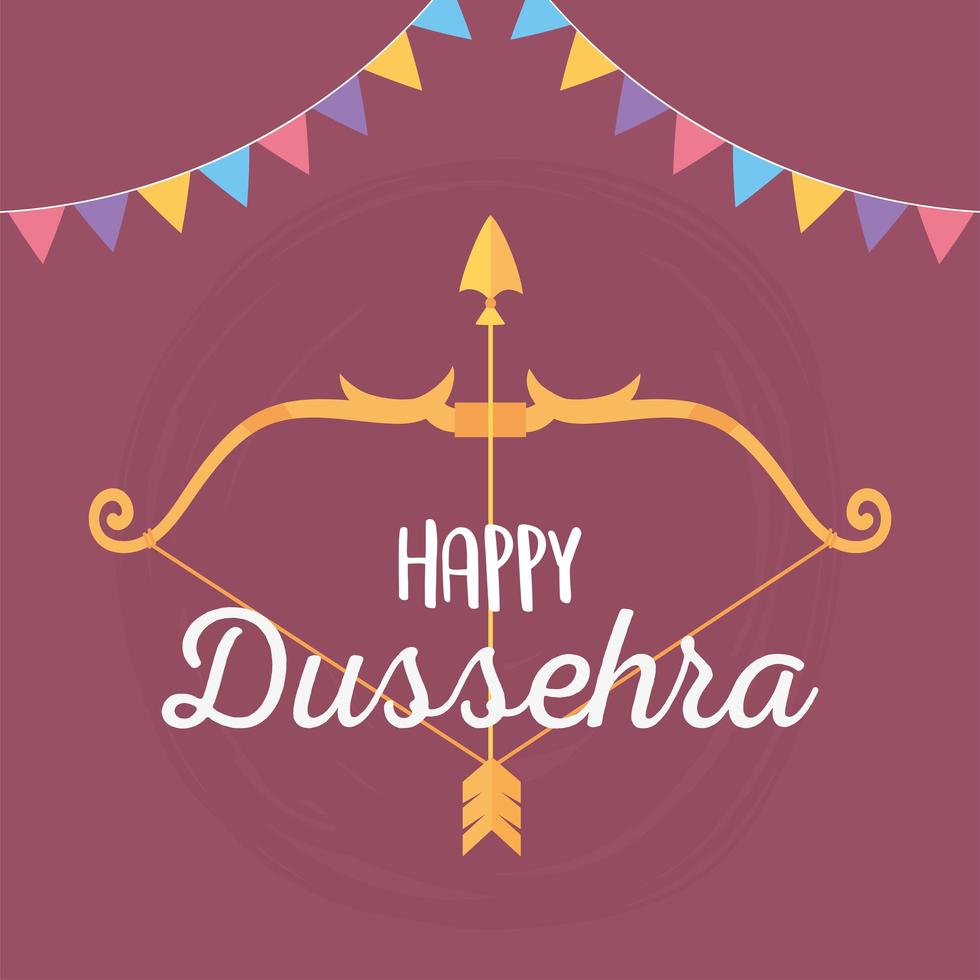 feliz festival de dussehra de la india banderines de arco y flecha tarjeta decorativa vector