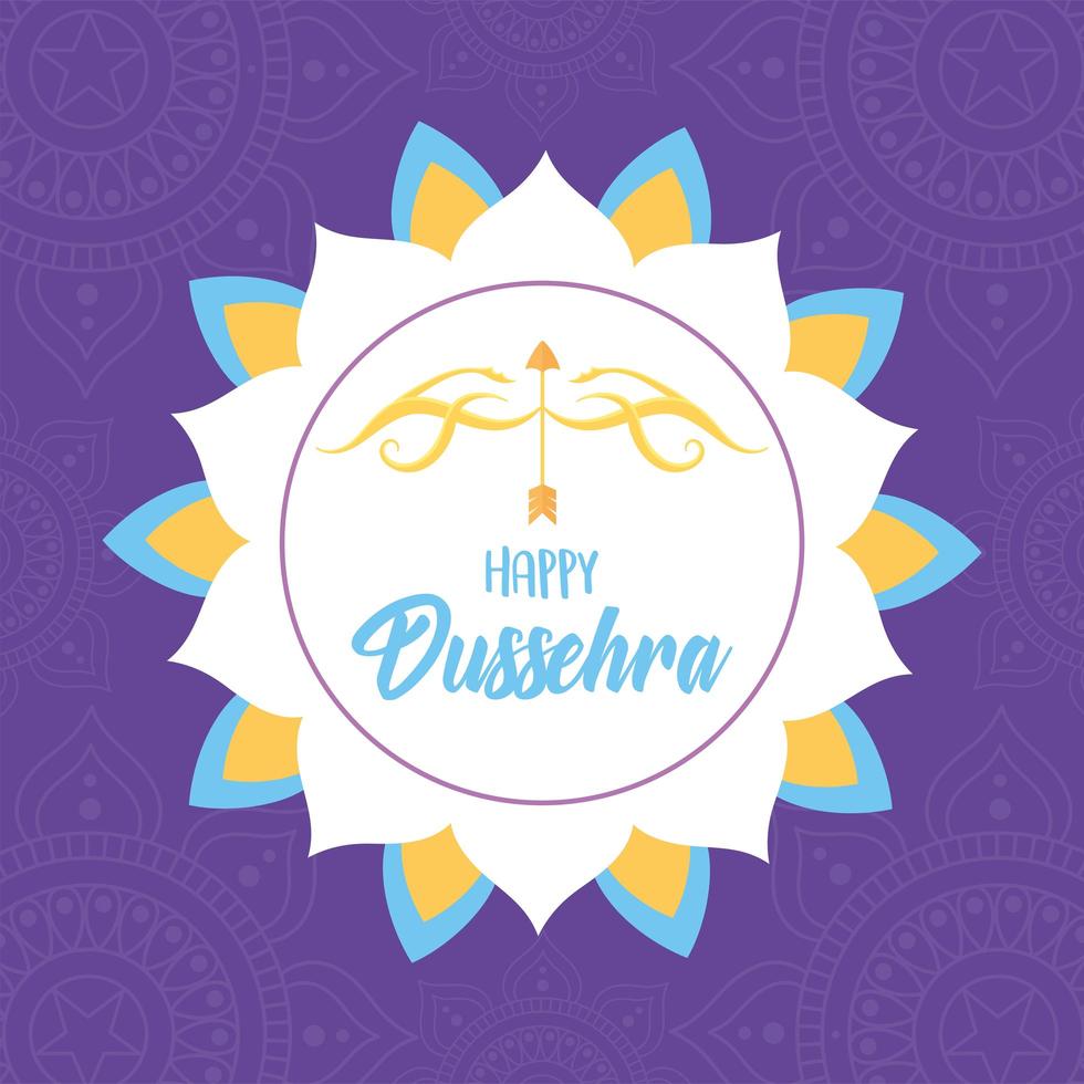 feliz festival de dussehra de la india mandala de flores arco flecha tarjeta de celebración vector