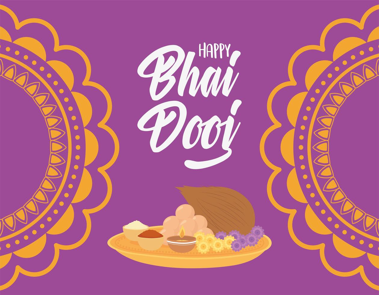 happy bhai dooj, indian celebration ceremony sister brother relation card vector