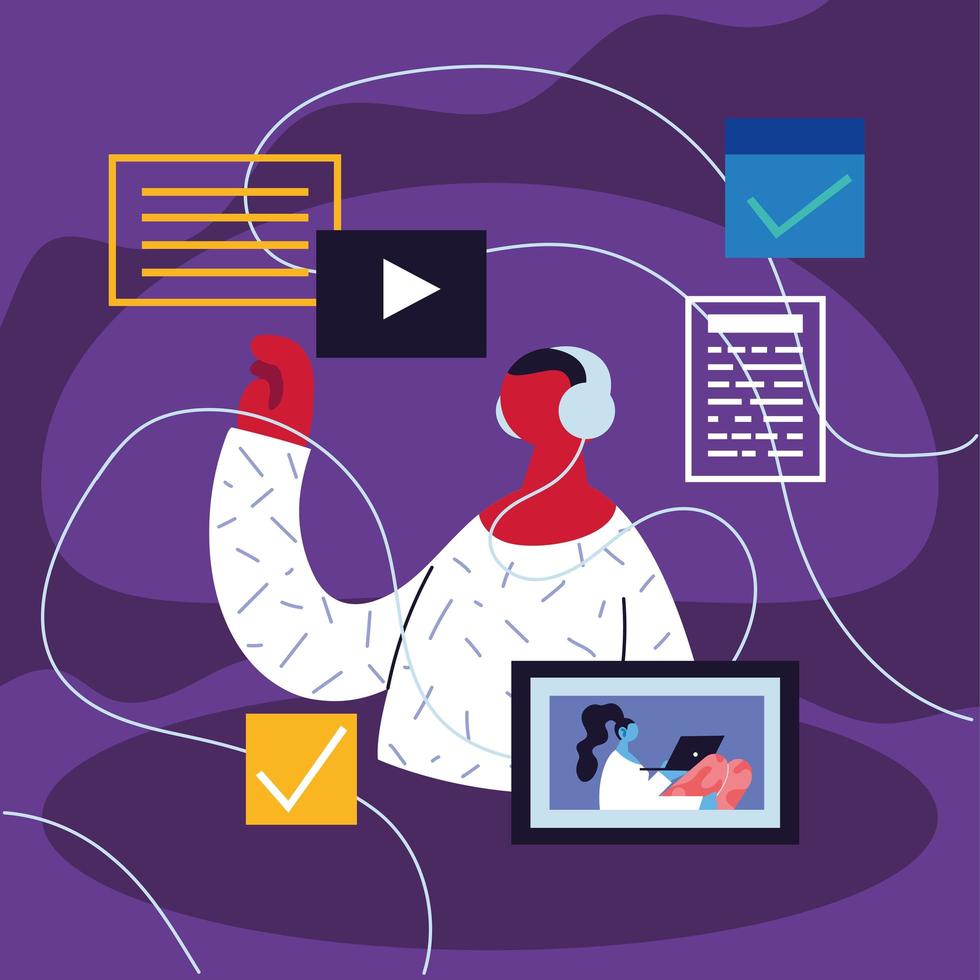 young men using technological gadgets vector