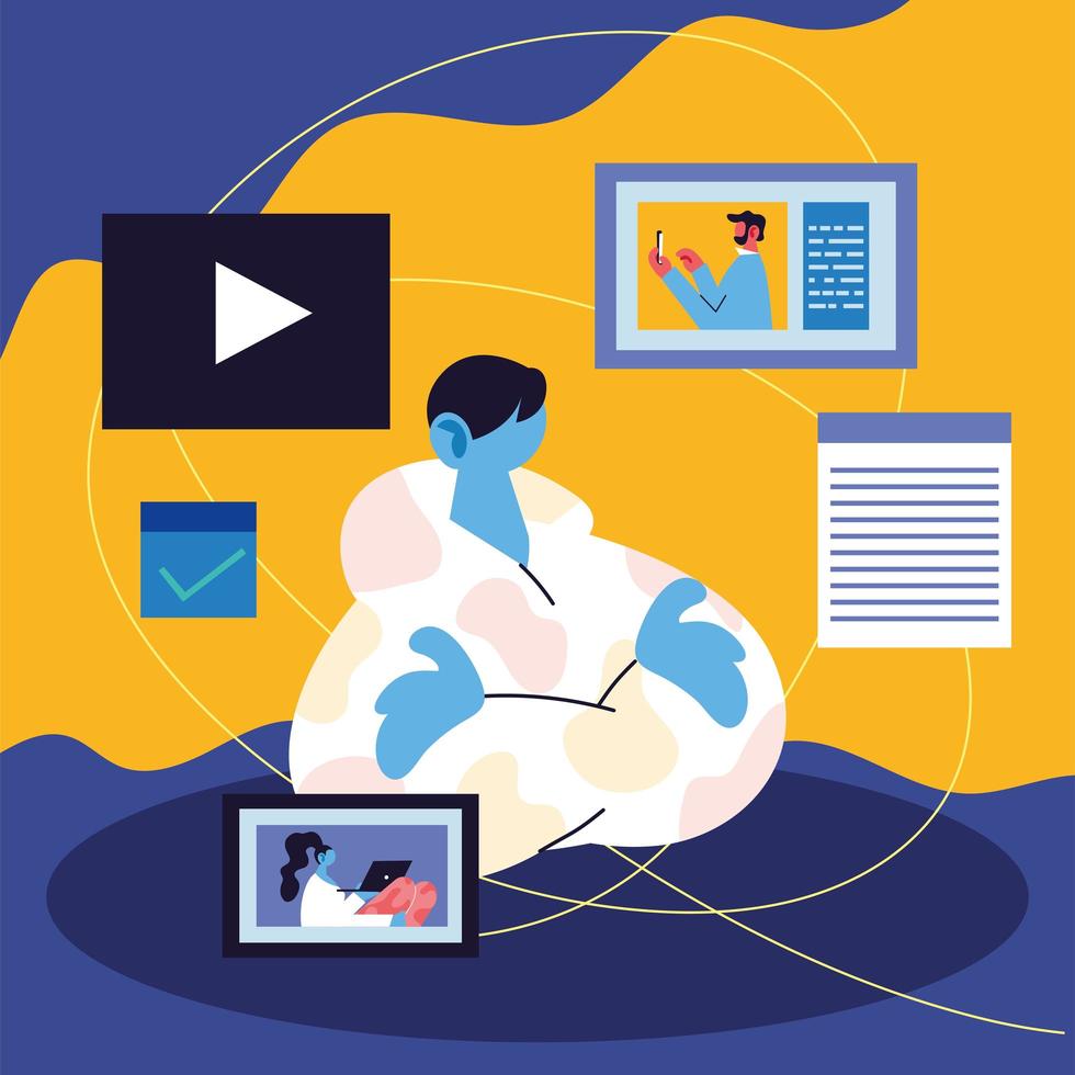young men using technological gadgets vector