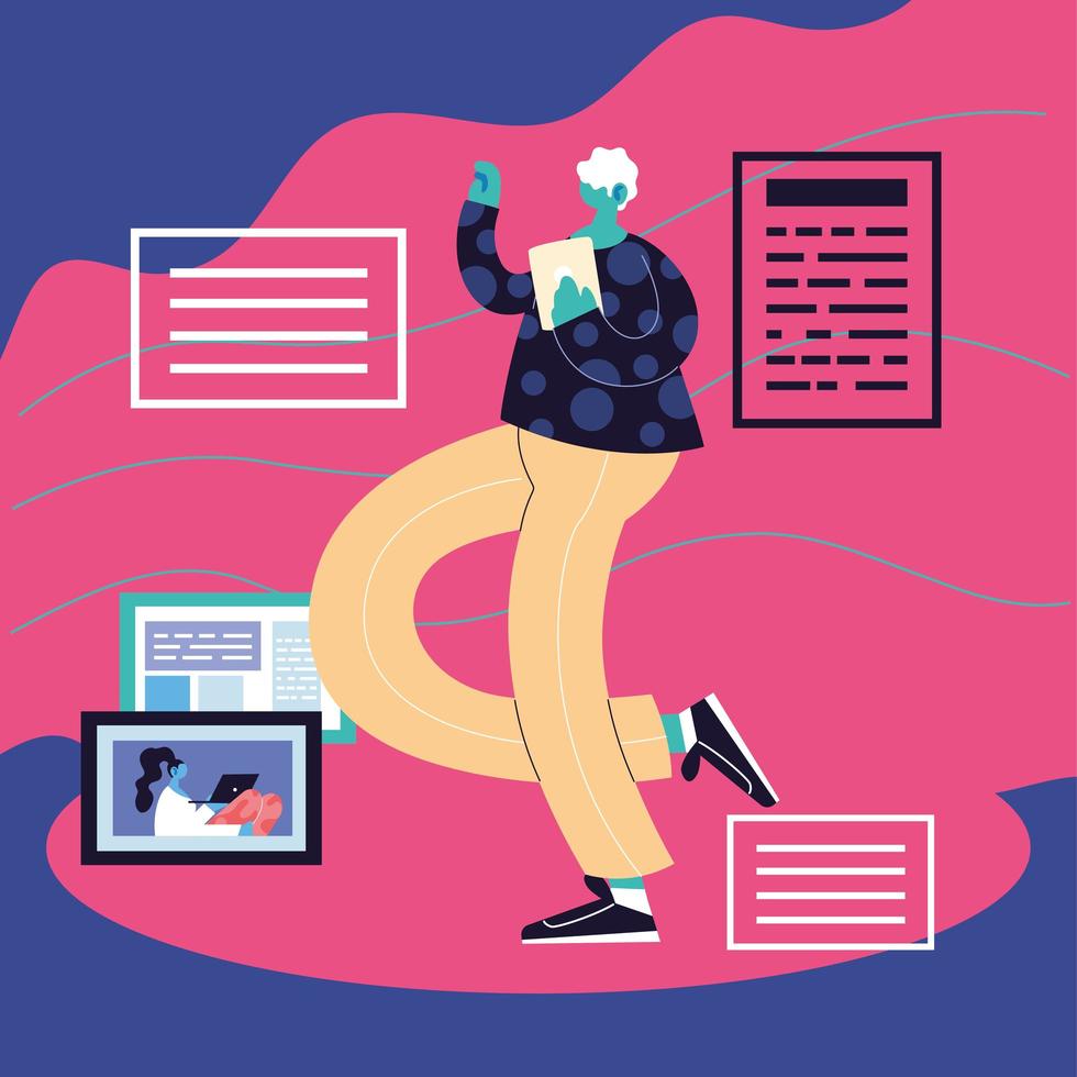 man standing with social media icons vector