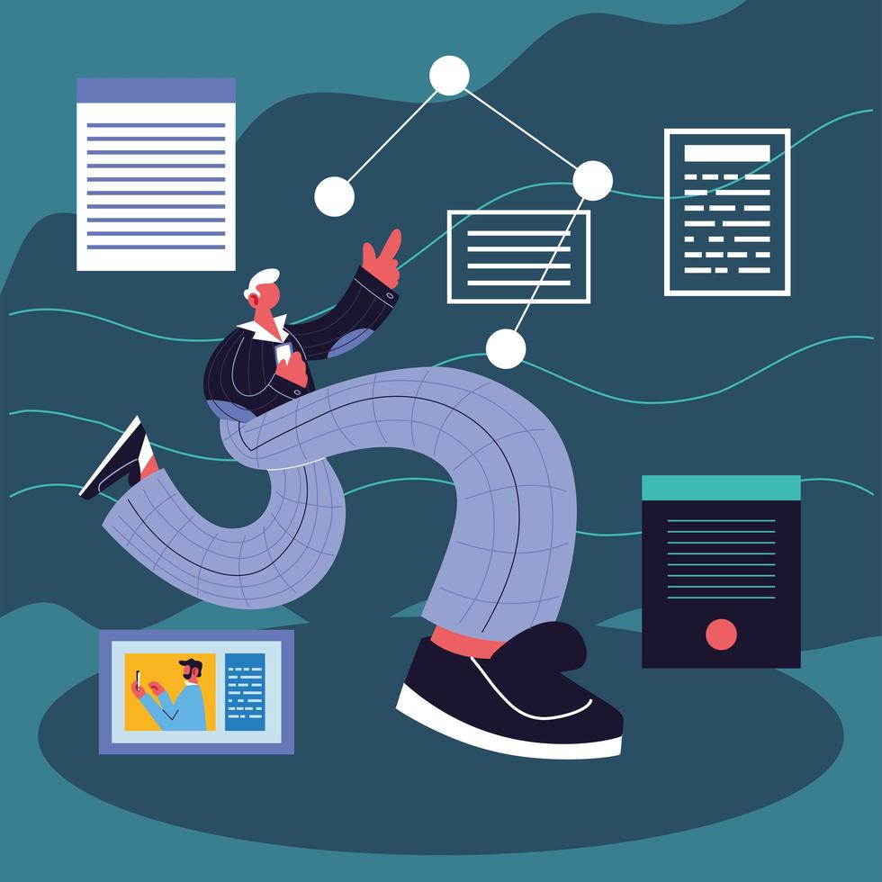 man standing with social media icons vector
