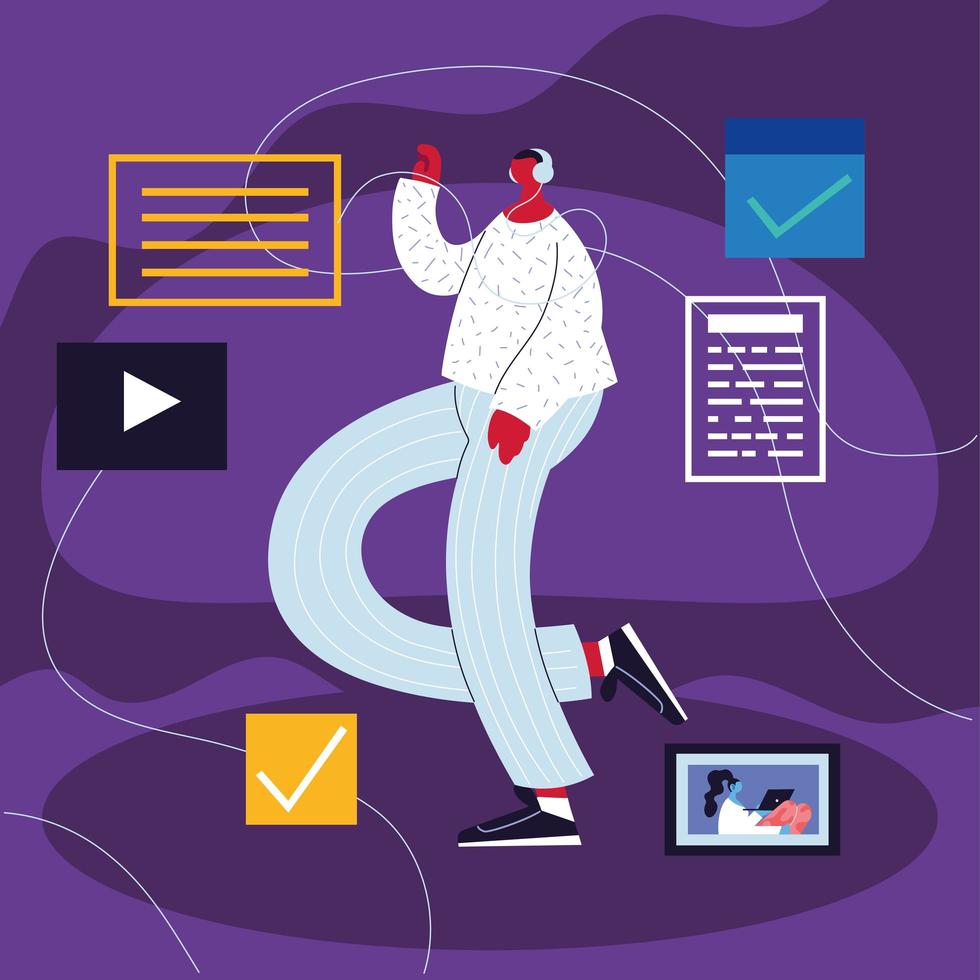 man standing with social media icons vector