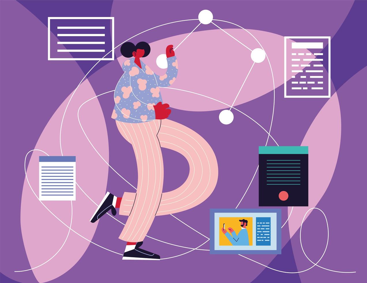 woman standing with social media icons vector