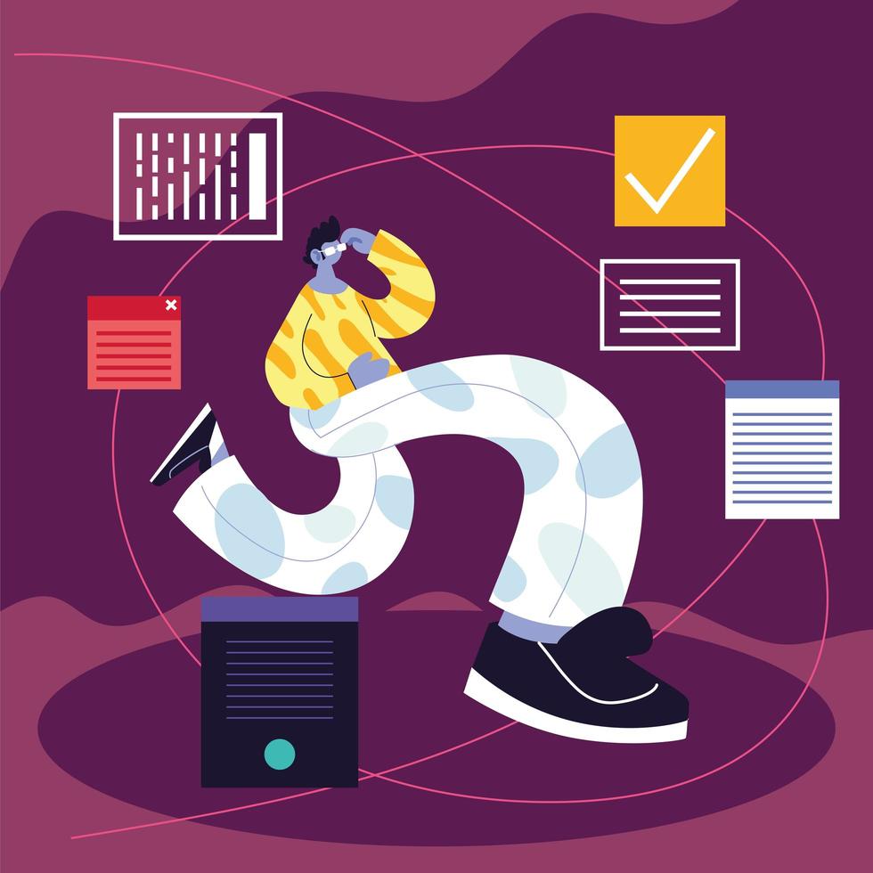 man standing with social media icons vector