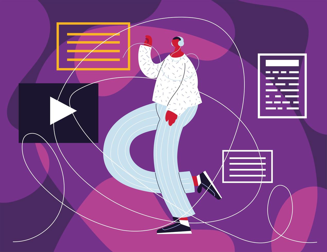 man standing with social media icons vector