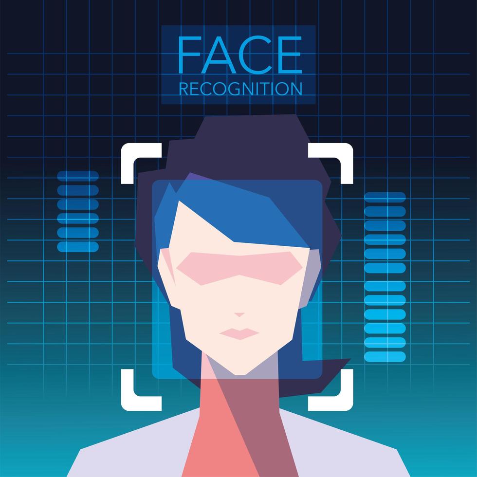 facial recognition technology, woman face identity verification vector