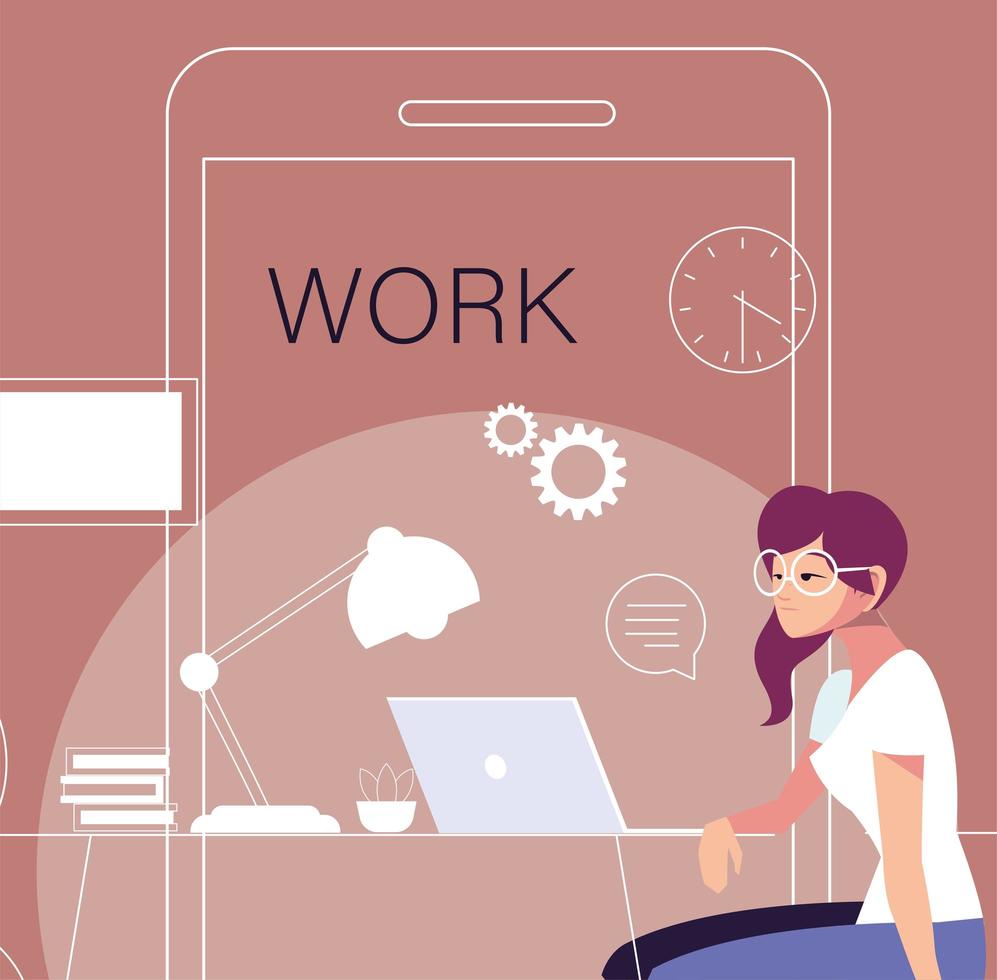 woman freelancer working from her home vector
