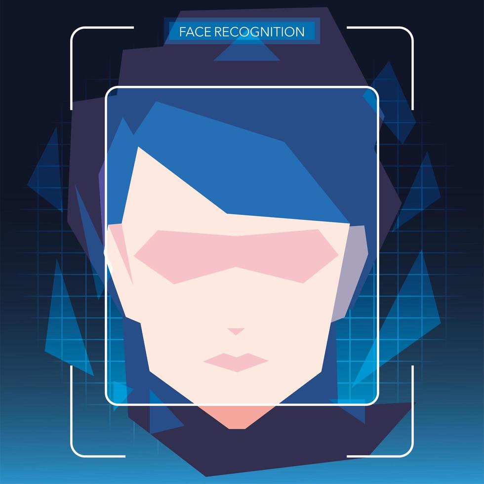 face recognition technology, woman with face identification vector