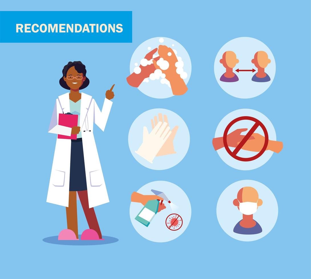 woman doctor explain Infographics how prevent the spread of covid 19 vector