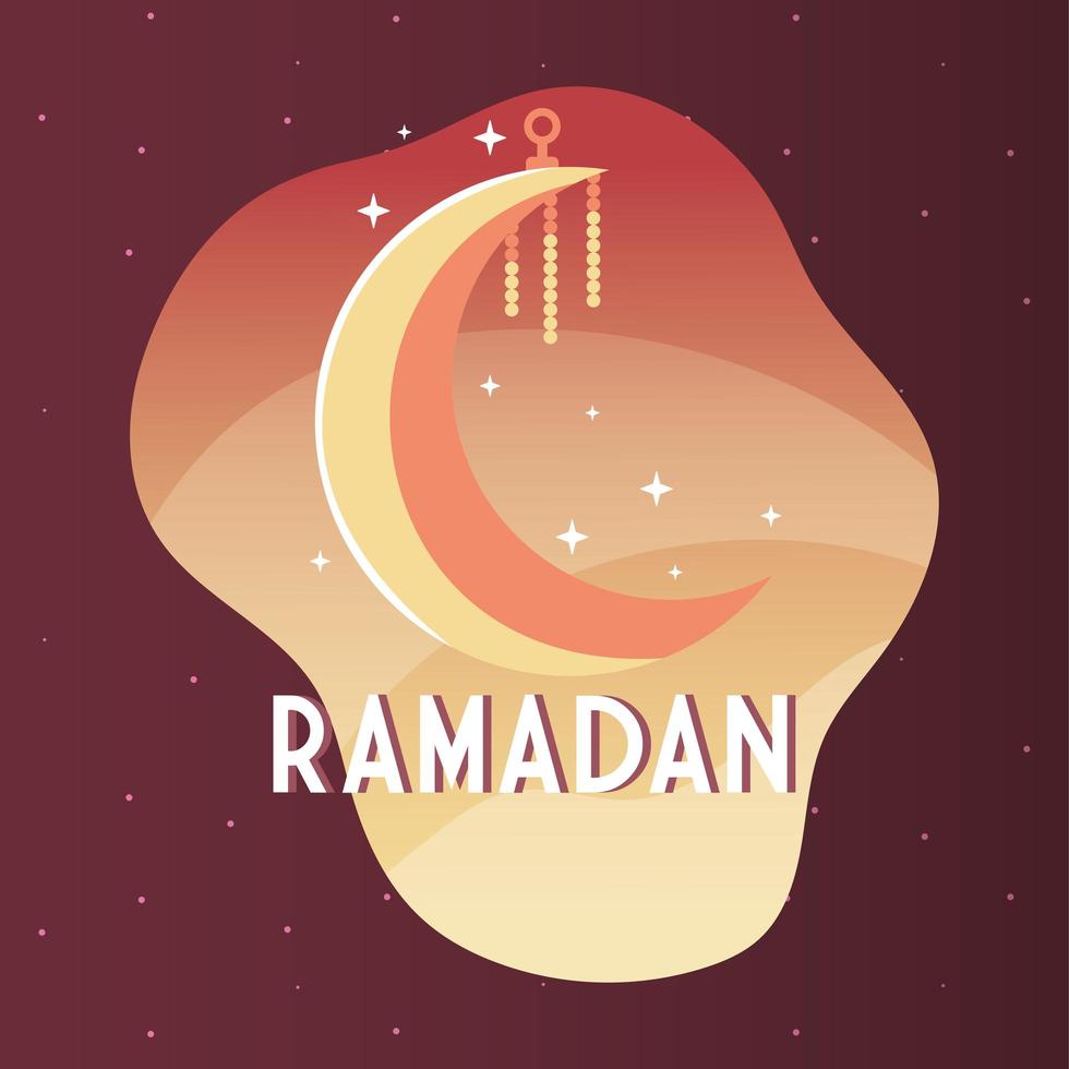 luna creciente con etiqueta ramadan vector