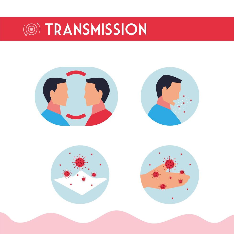 set of icons how the coronavirus is transmitted vector