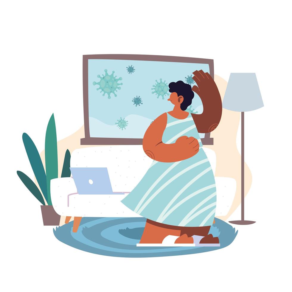 woman working at home, quarantine by coronavirus vector